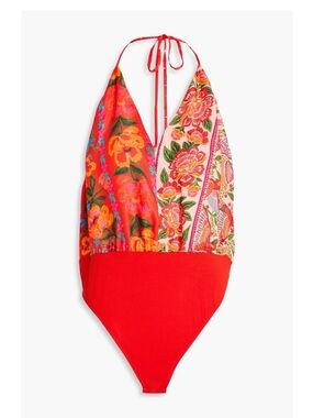 NWT Farm Rio Mixed Print Halter Bodysuit Size M